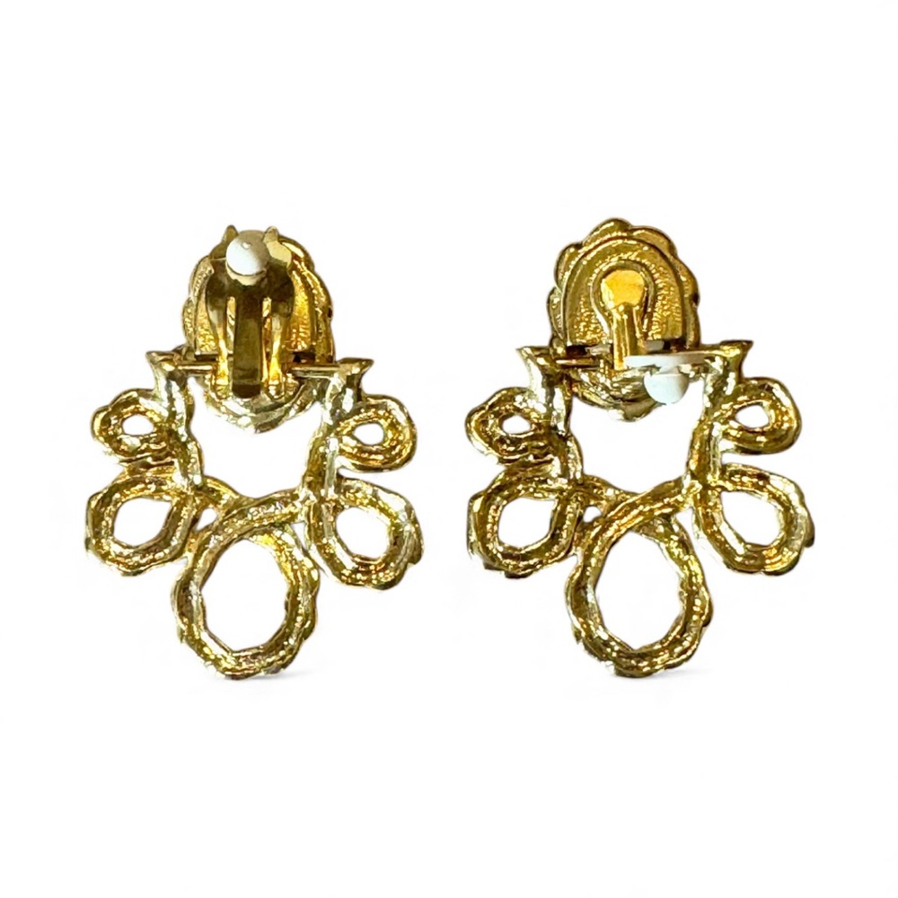 Vintage Gold Tone and Teal Statement Clip On Earrings - Picture 3 of 3